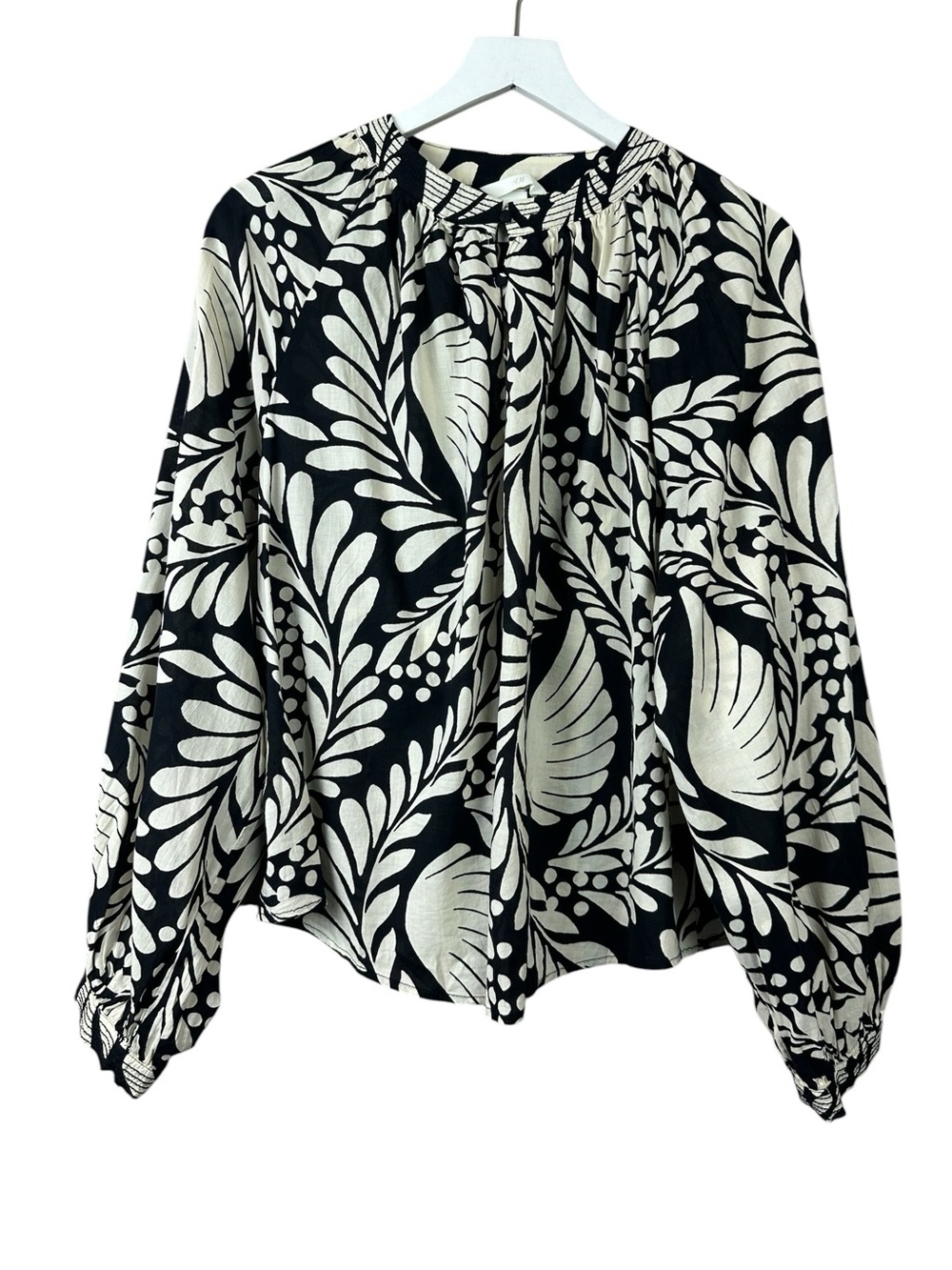 H&M Black White Leaf Print Blouse Women Sz L Top